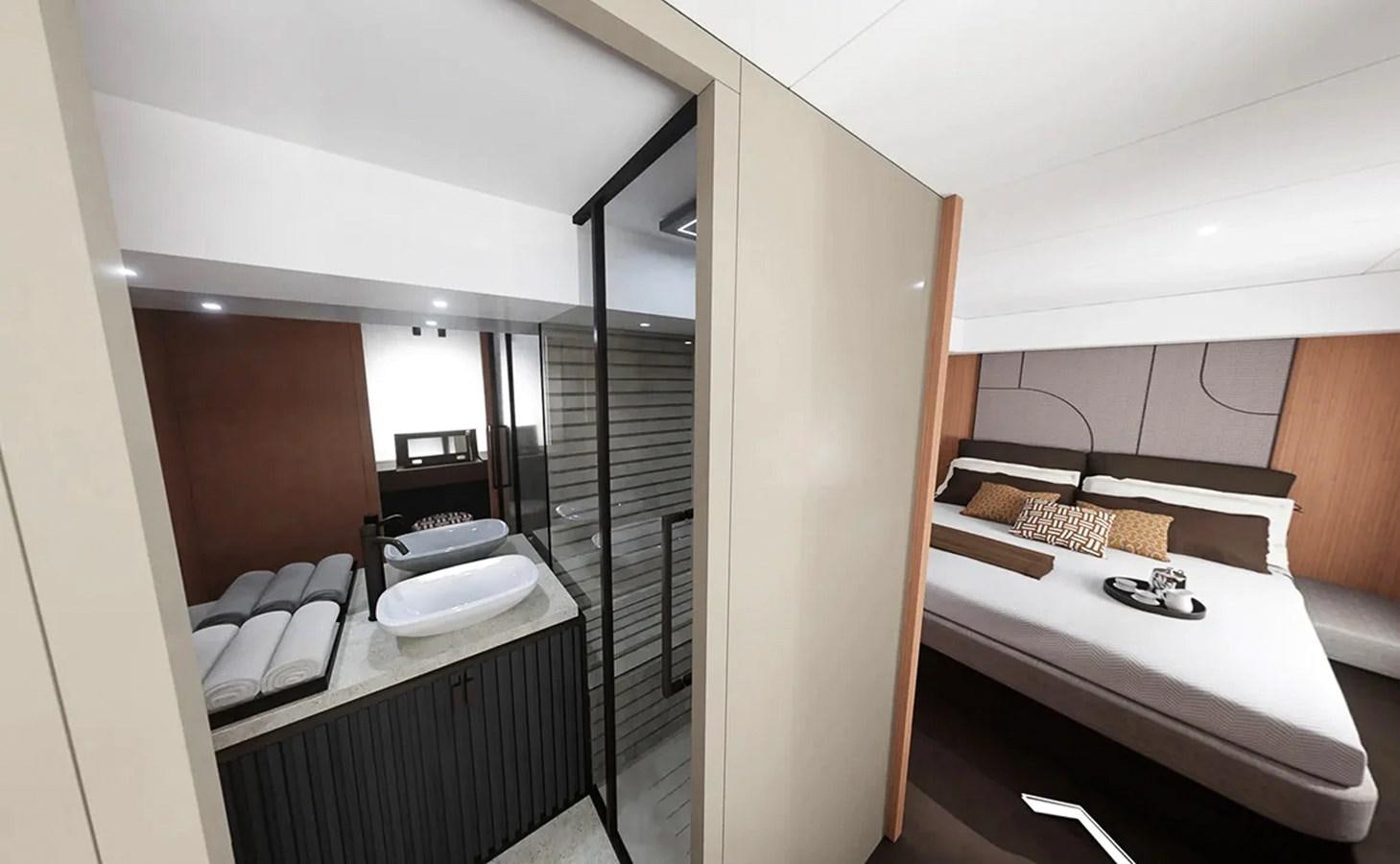 a room with a desk and a bed aboard AQUON ONE Yacht for Sale