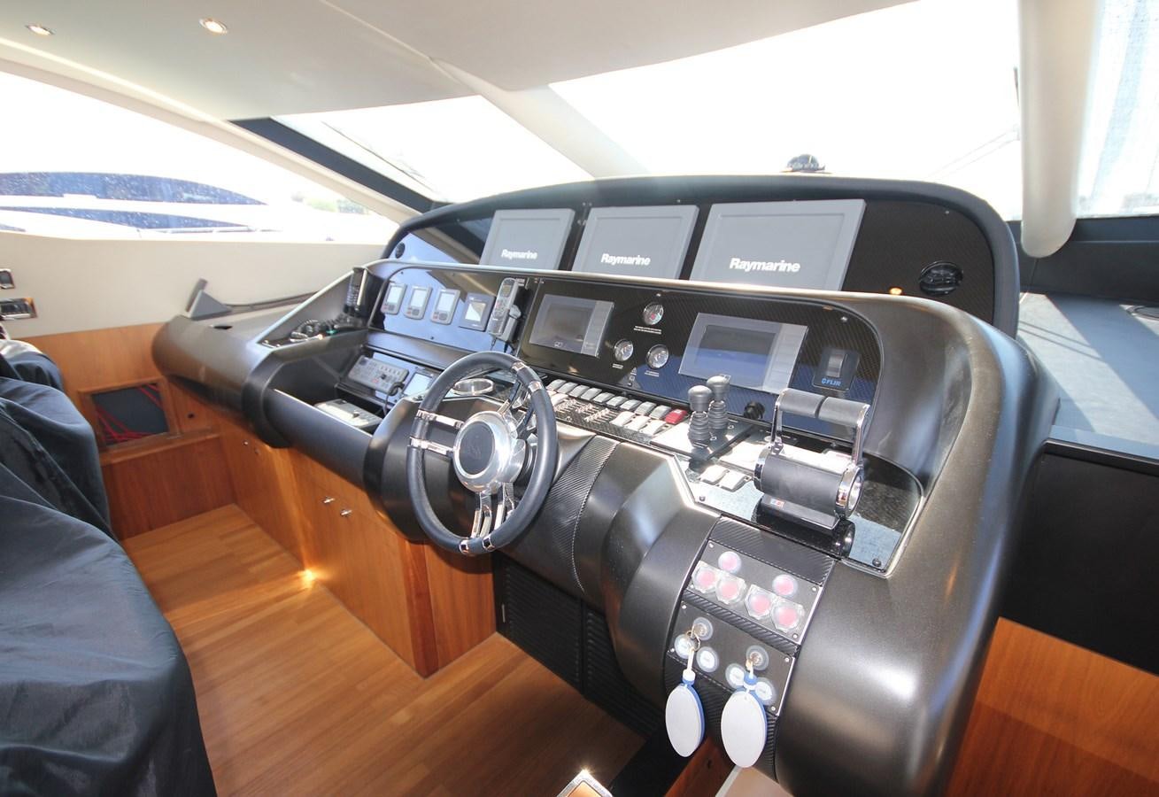 a black console with a black console and a white wall aboard COPPER 3 Yacht for Sale