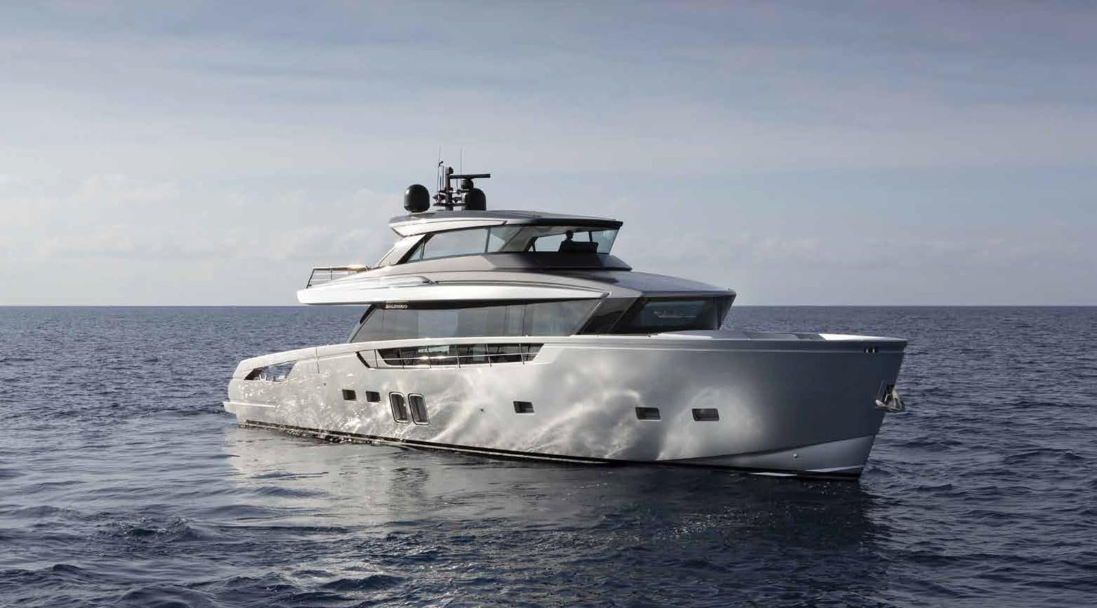 a white yacht in the water aboard EB Yacht for Sale