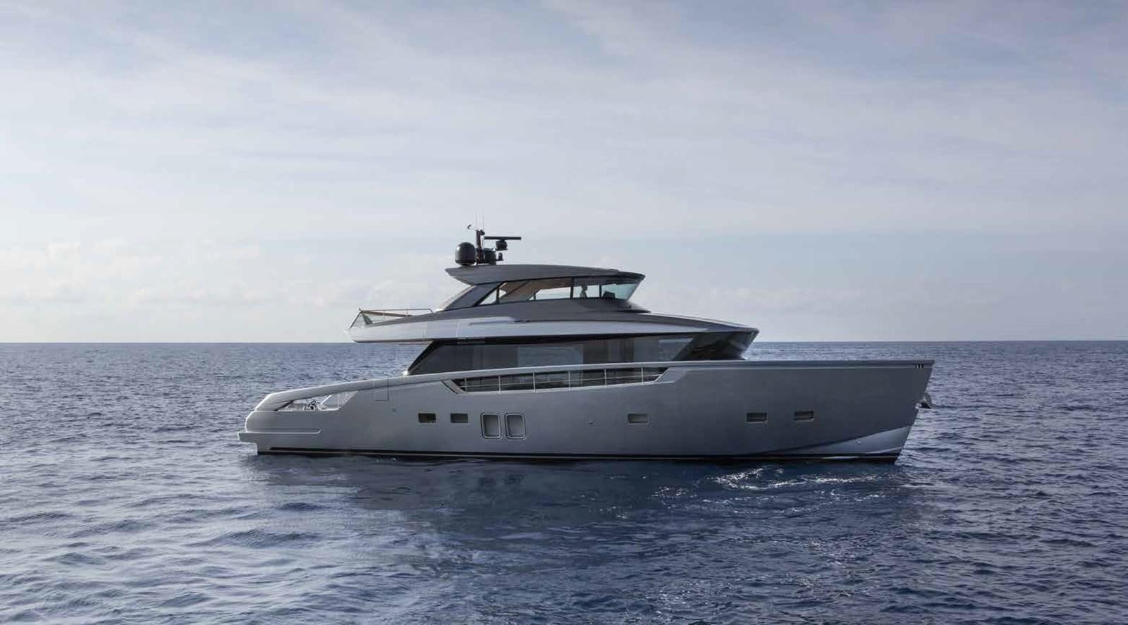 a large white yacht in the water aboard EB Yacht for Sale