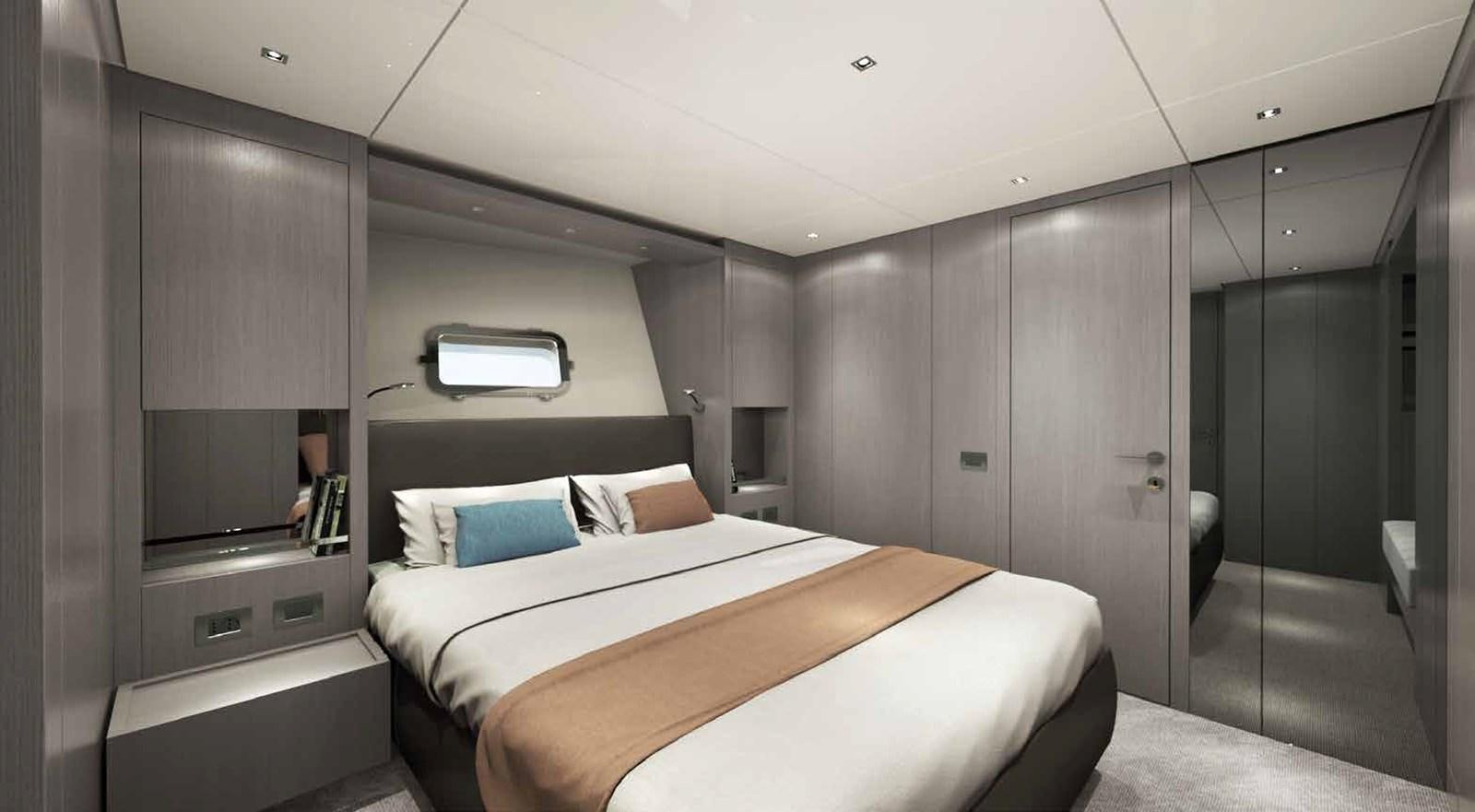 a room with a bed and a closet aboard EB Yacht for Sale