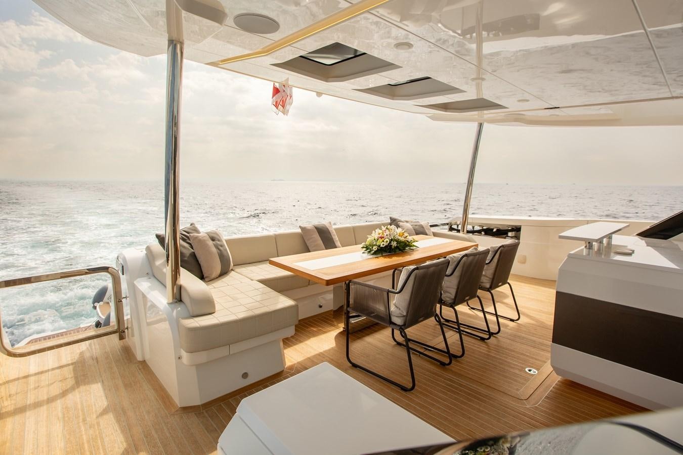 a room with a table and chairs aboard THETIS Yacht for Sale