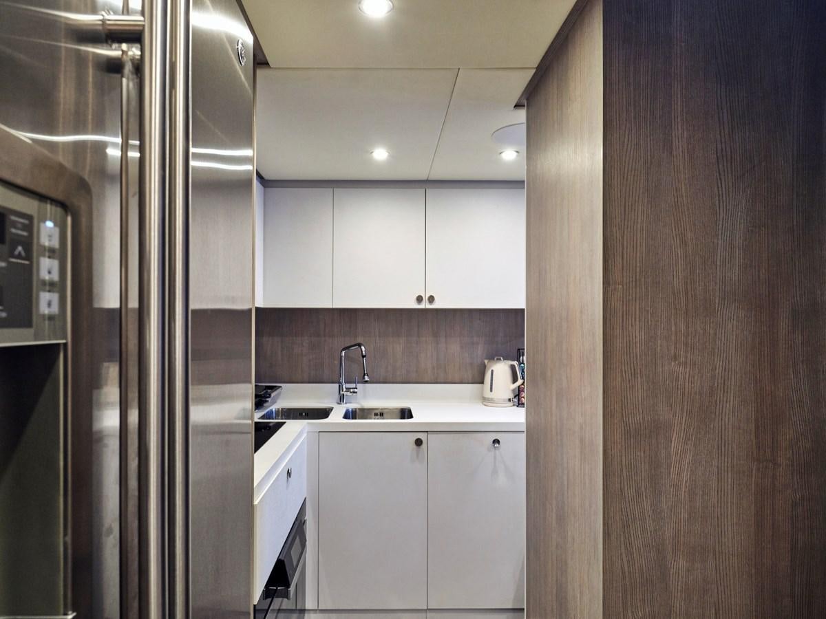 a bathroom with a glass shower aboard D FIVE Yacht for Sale