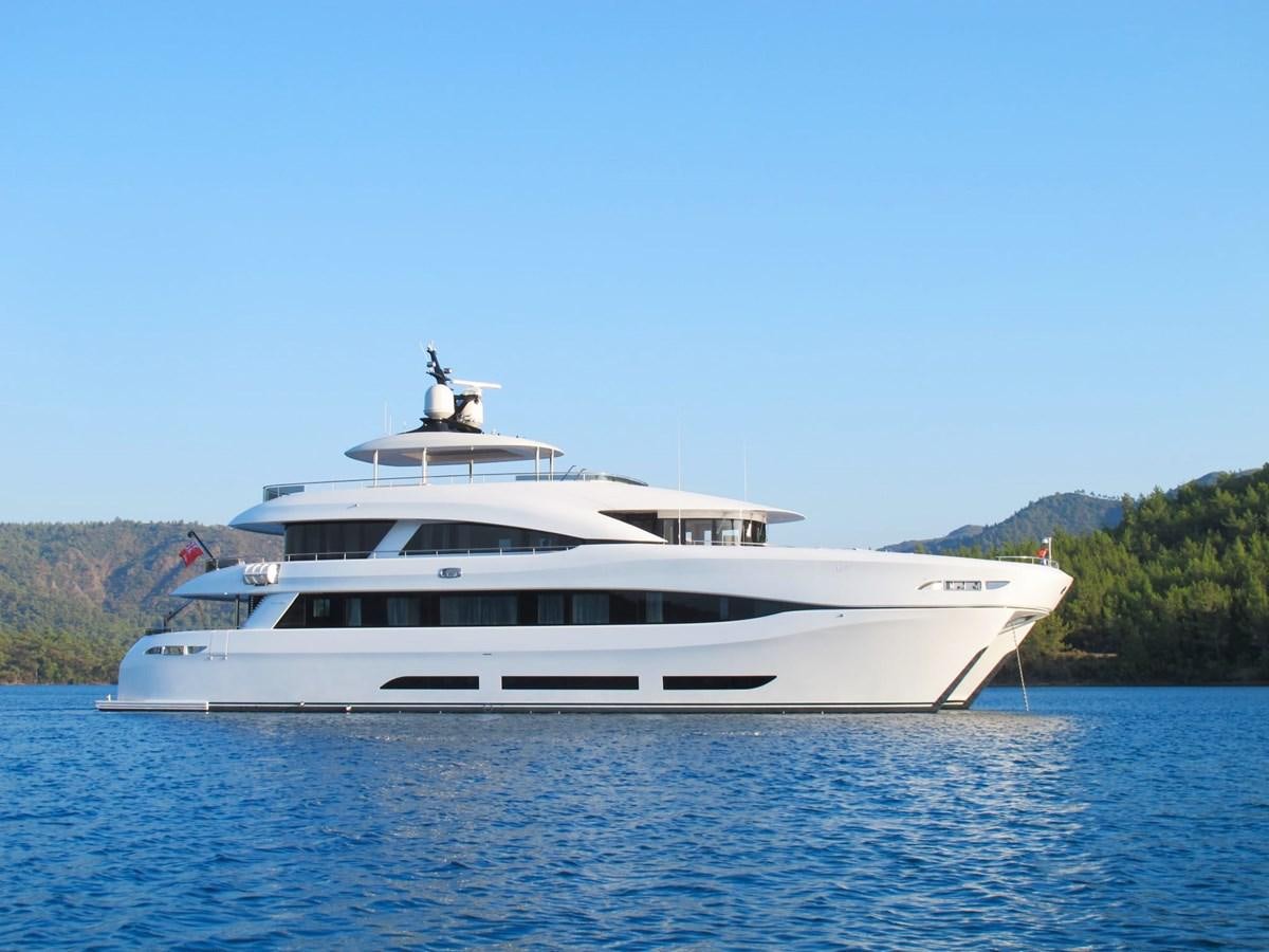 a white yacht on the water aboard SHU U RITE Yacht for Sale