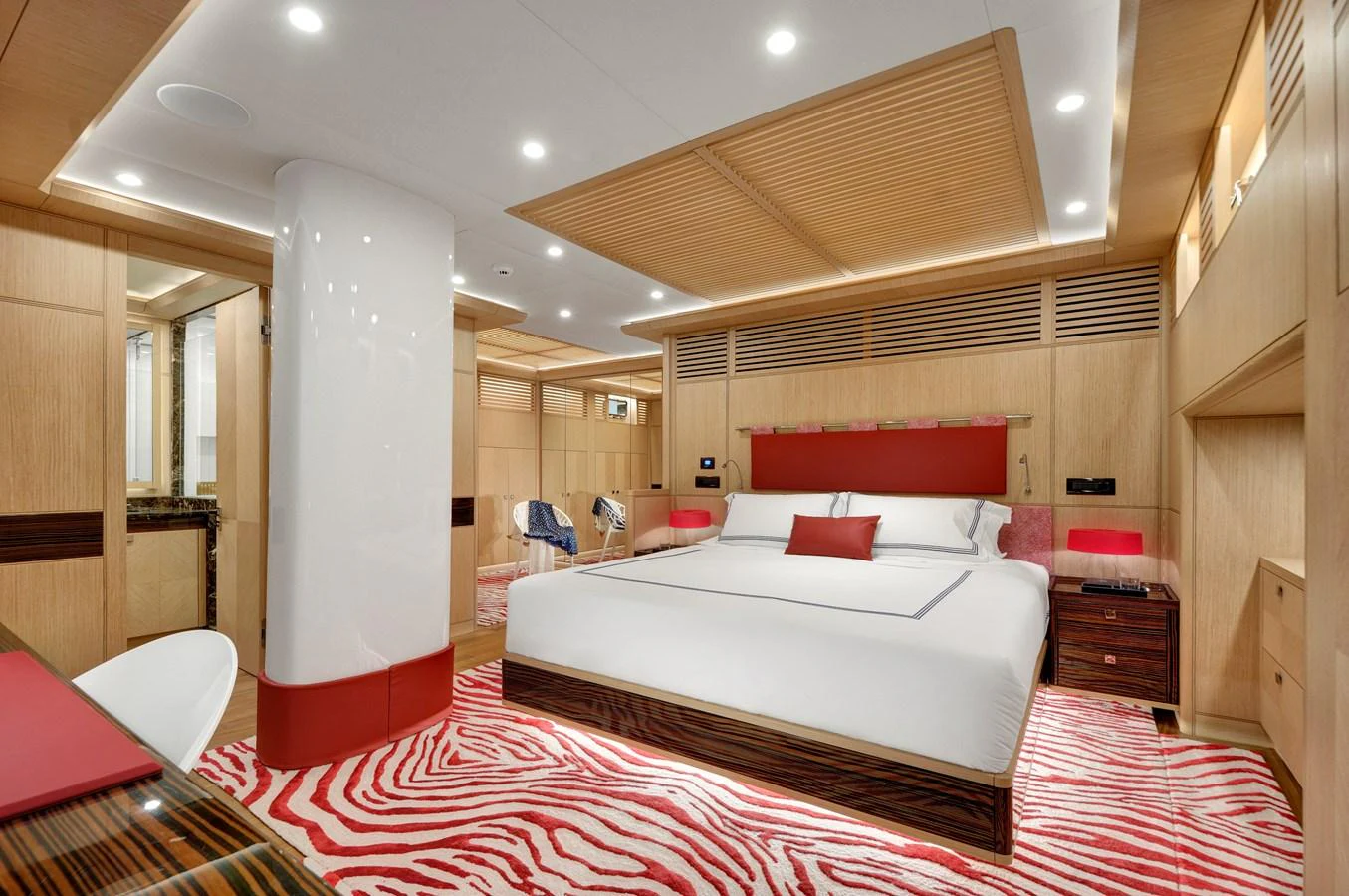 a large bedroom with a large bed aboard THAT'S AMORE Yacht for Sale