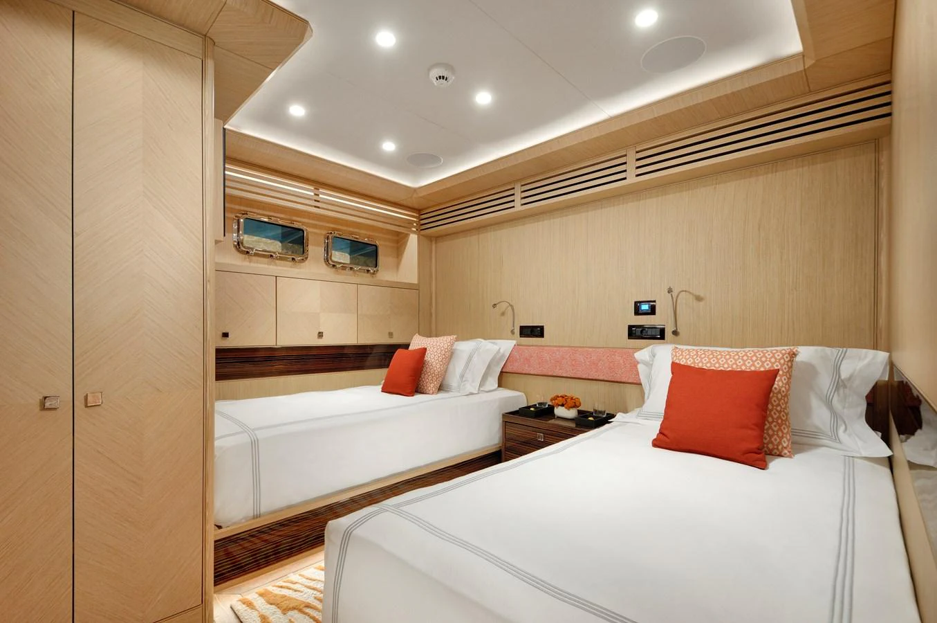 a room with two beds aboard THAT'S AMORE Yacht for Sale
