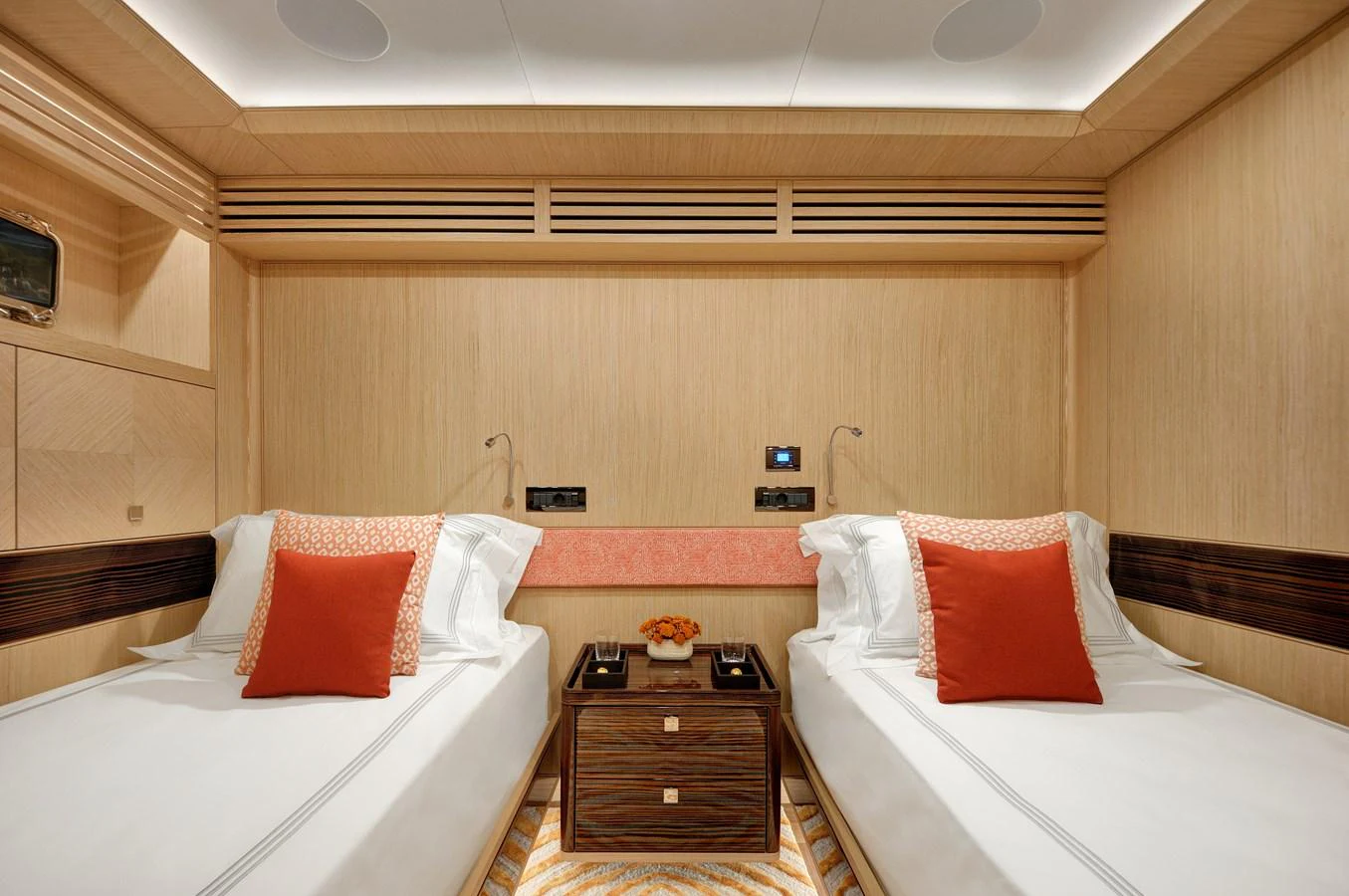a room with two beds aboard THAT'S AMORE Yacht for Sale