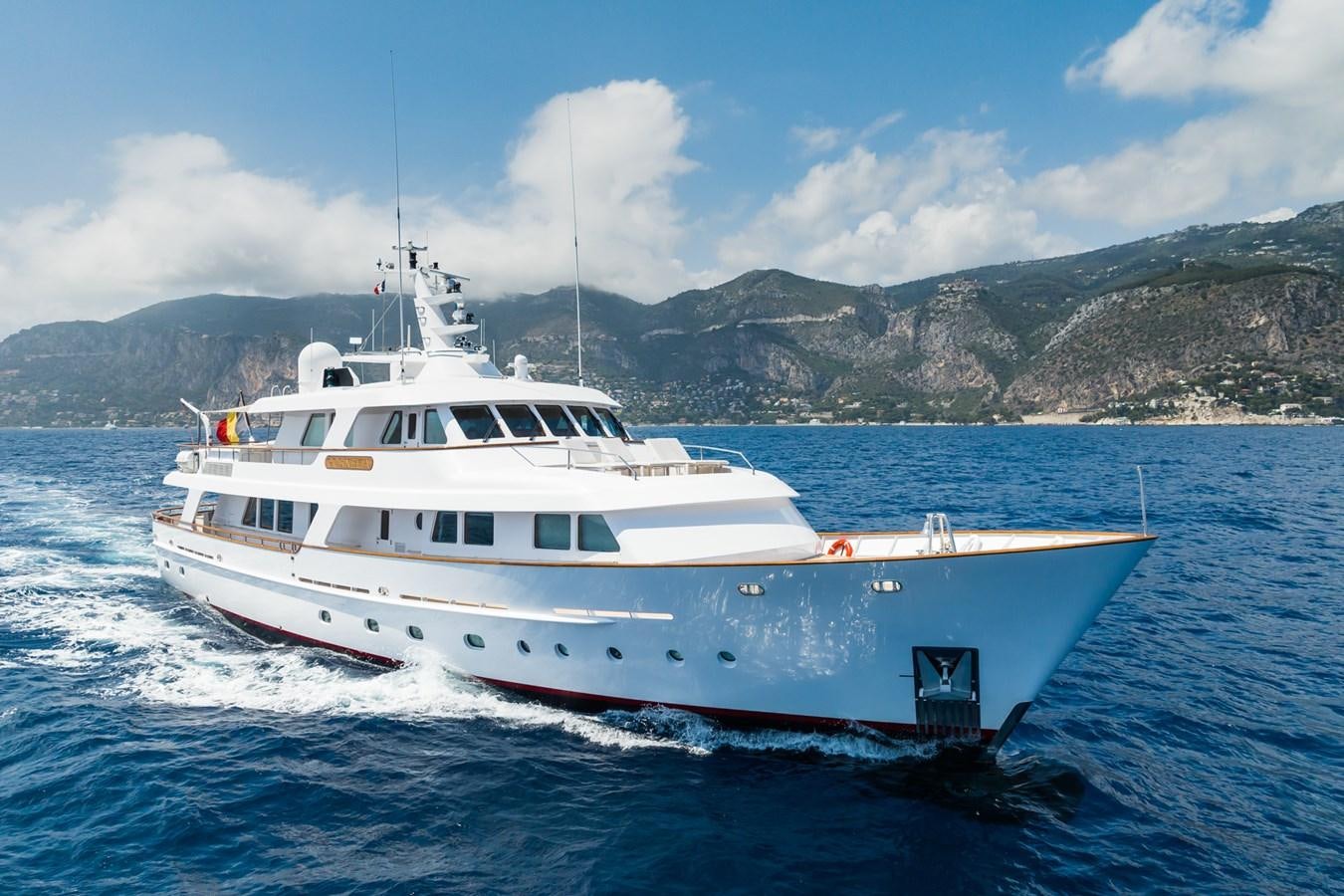 a white yacht in the water aboard CORNELIA Yacht for Sale