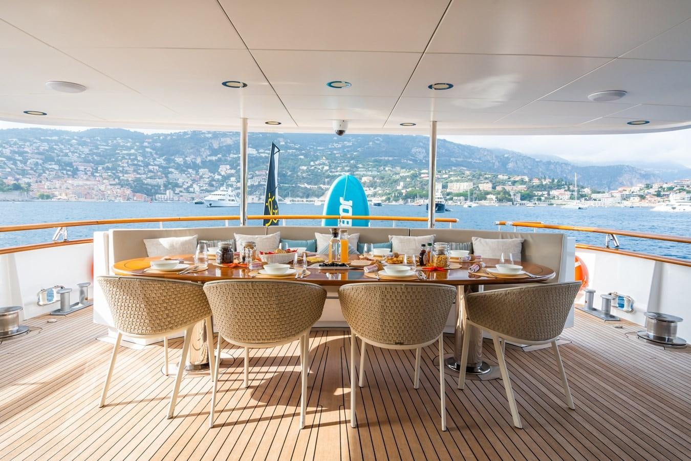 a table set for a meal aboard CORNELIA Yacht for Sale