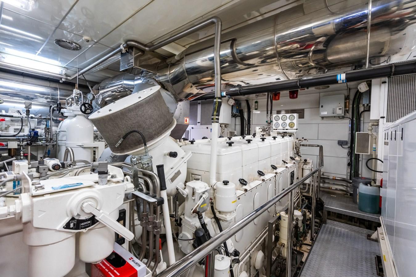 a room with several pipes aboard CORNELIA Yacht for Sale