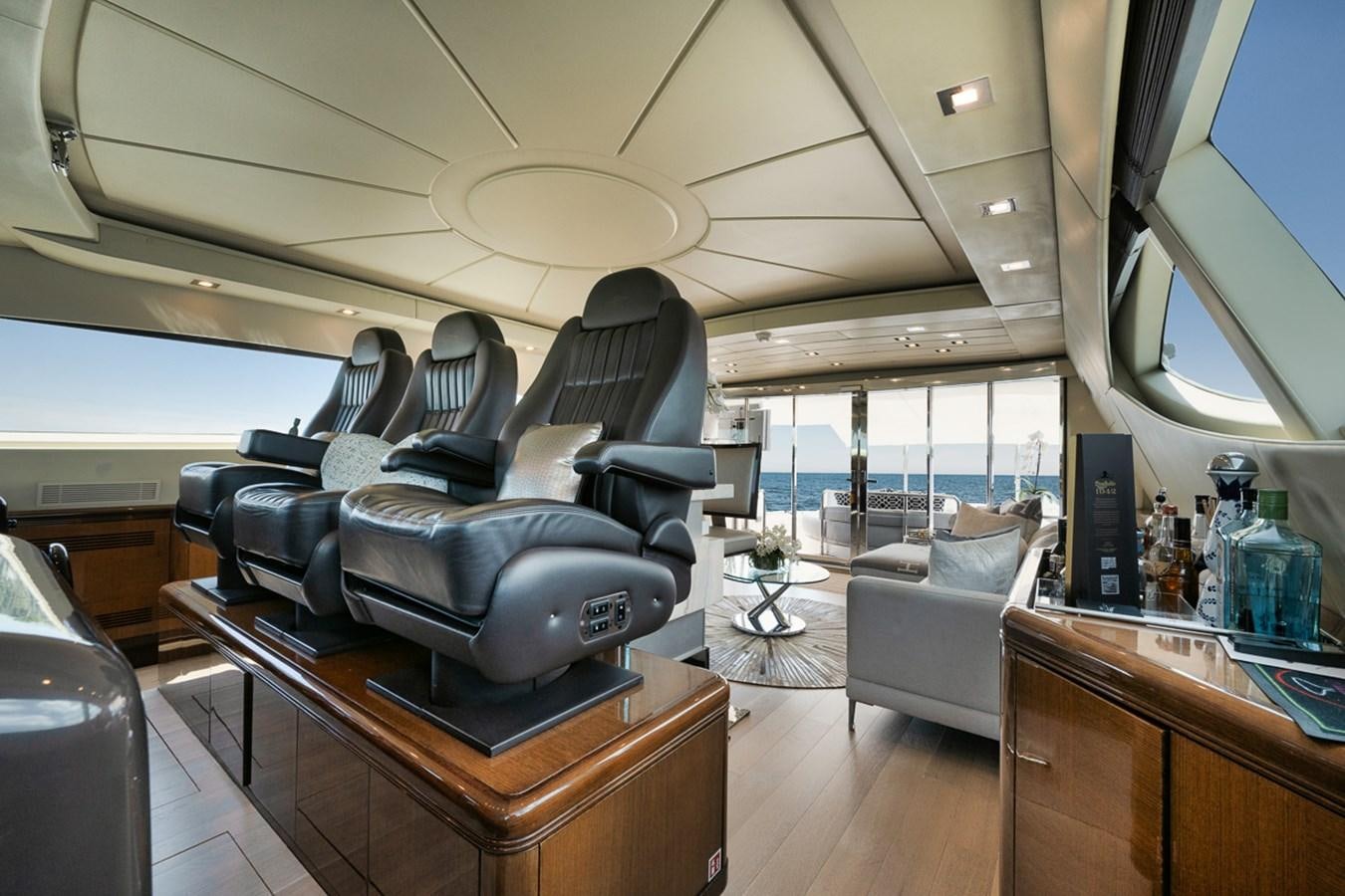 a room with a large window and a desk with a computer and a television on it aboard TATAMI Yacht for Sale