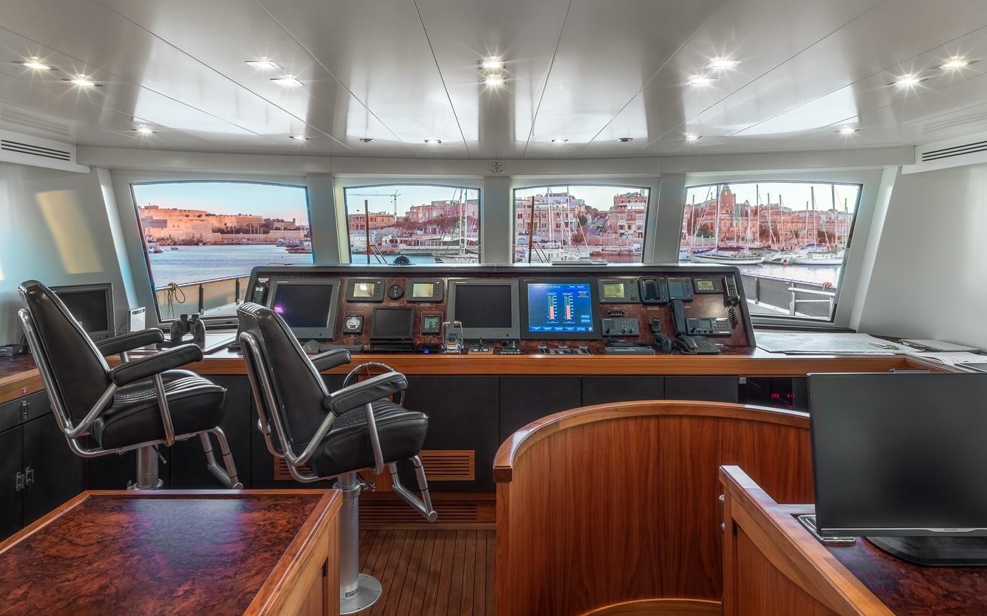 a room with a table chairs and computers aboard EVERGREEN G Yacht for Sale