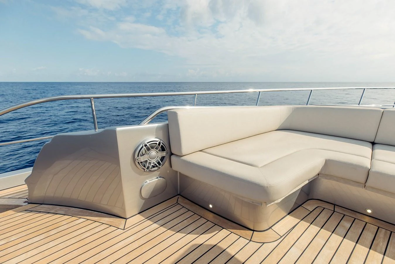 a white bathtub on a tile floor by the ocean aboard STALLION Yacht for Sale