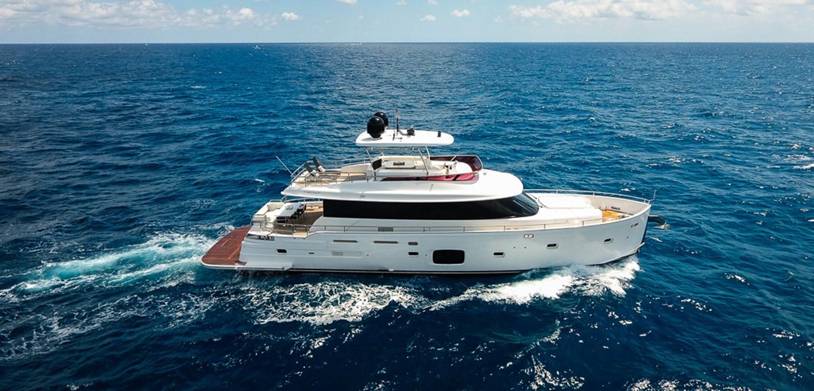 a white boat in the water aboard 2016 AZIMUT 76 MAGELLANO THE EQUITES Yacht for Sale