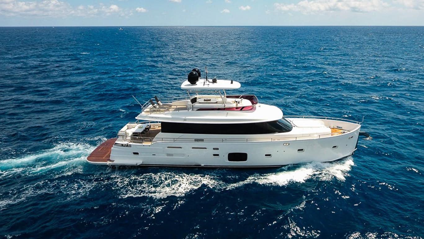 a white boat in the water aboard 2016 AZIMUT 76 MAGELLANO Yacht for Sale