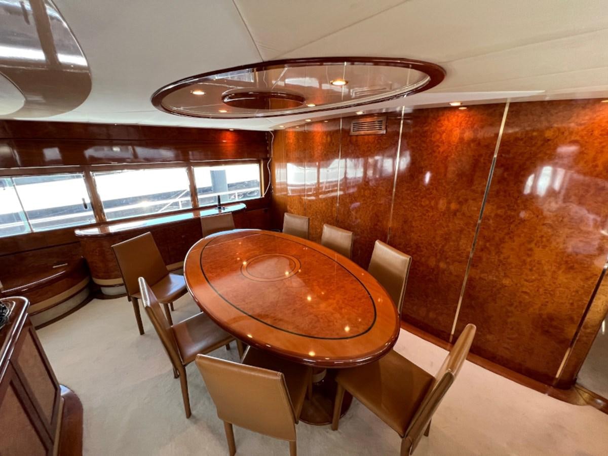 a dining table in a restaurant aboard BENSHIP 101 Yacht for Sale