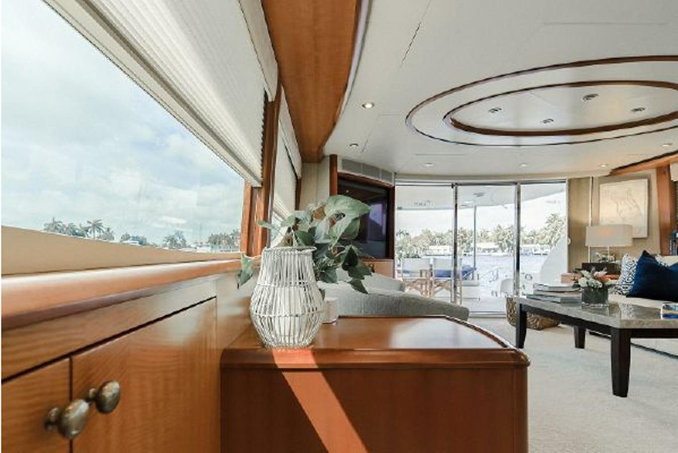 a large room with a large window aboard 2007 LAZZARA 84 MOTOR Yacht for Sale
