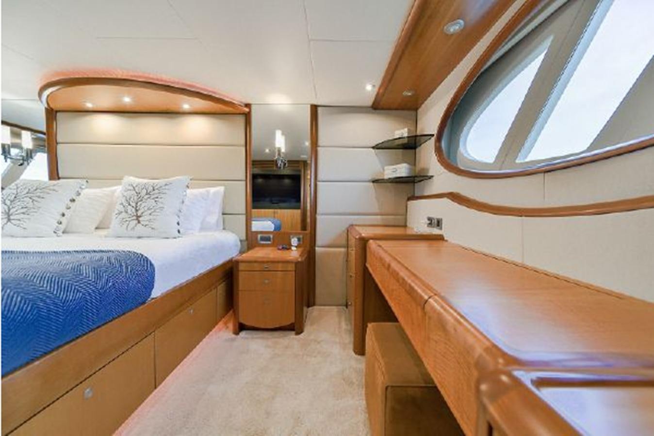 a room with two beds aboard 2007 LAZZARA 84 MOTOR Yacht for Sale