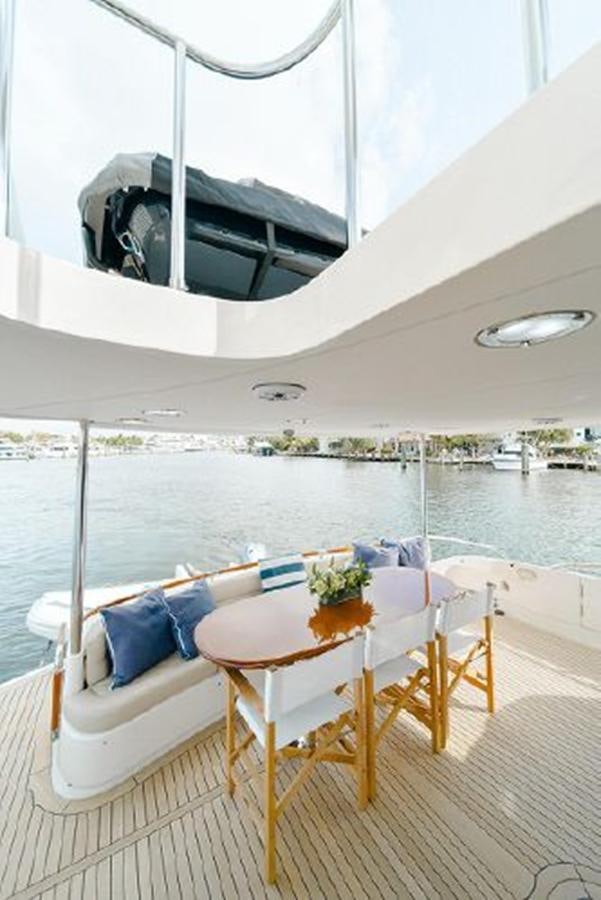 a table and chairs on a boat aboard 2007 LAZZARA 84 MOTOR Yacht for Sale