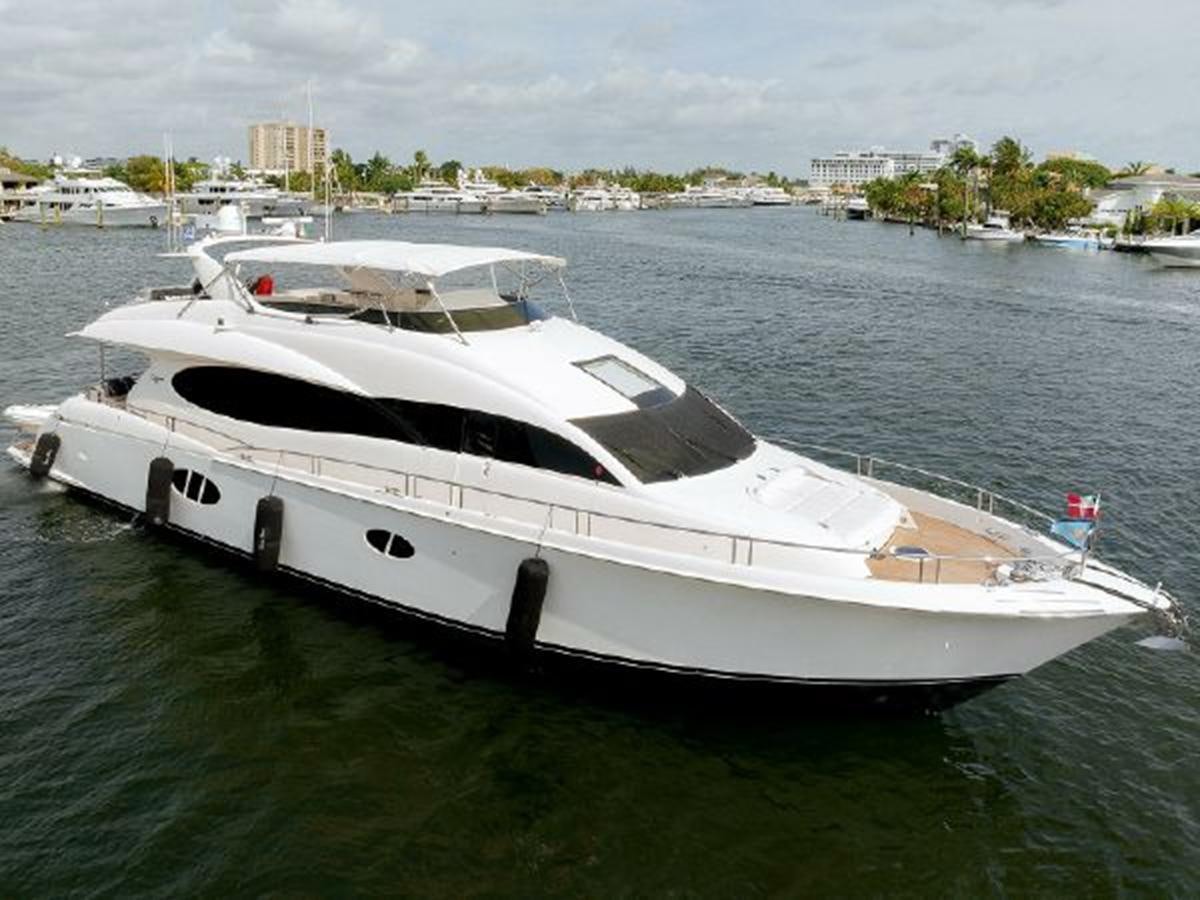 a white yacht in the water aboard 2007 LAZZARA 84 MOTOR Yacht for Sale