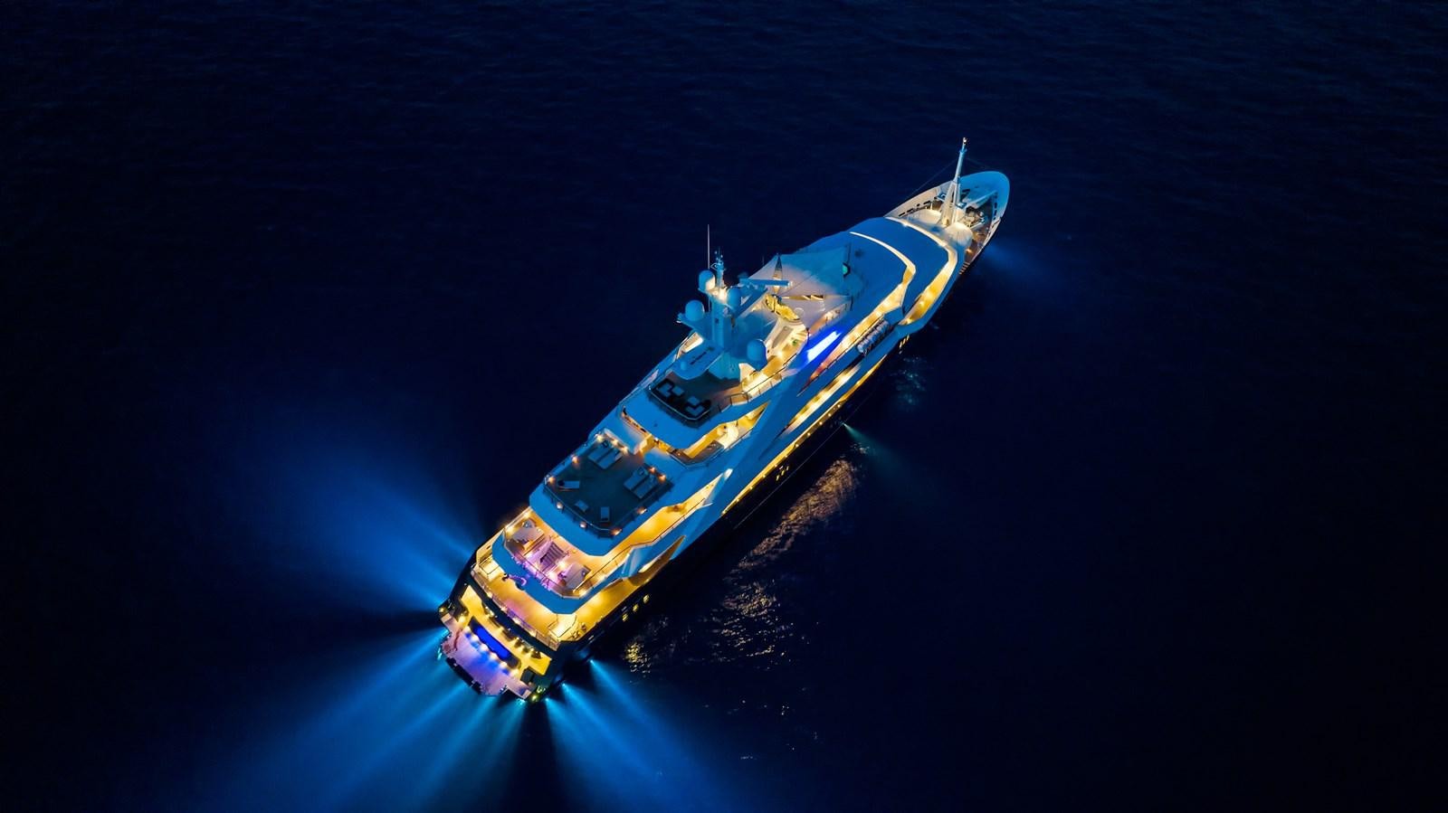 a blue and yellow boat aboard AALTO Yacht for Sale