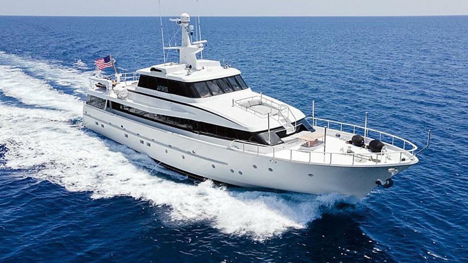 a large white boat aboard ARIES Yacht for Sale