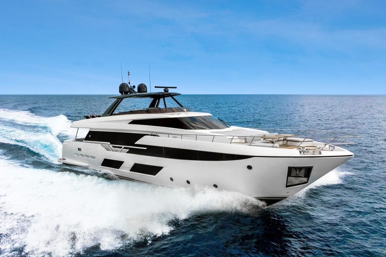 a white yacht on the water aboard FERRETTI YACHTS 920 HT  Yacht for Sale