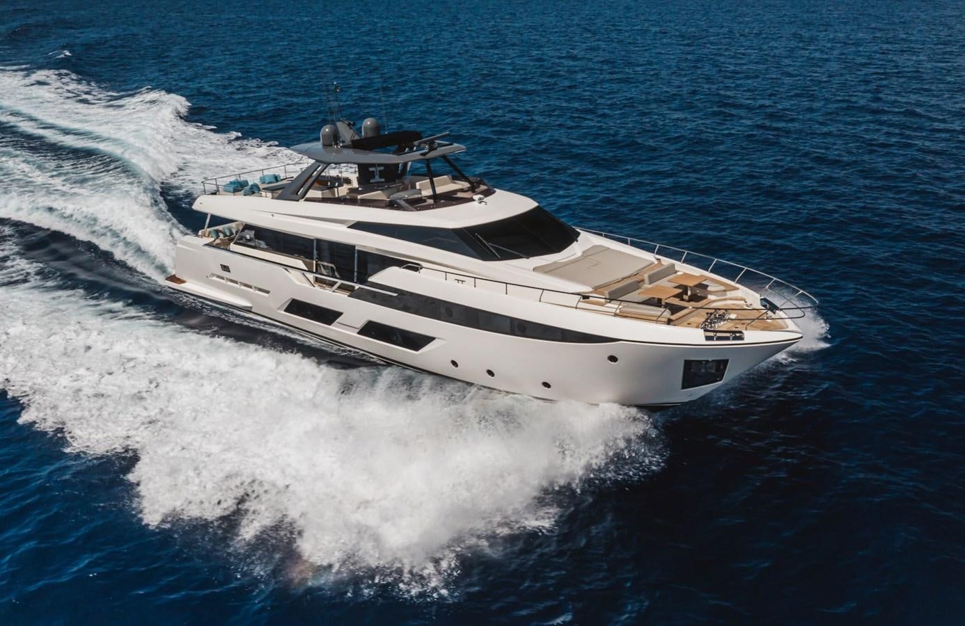 a white yacht on the water aboard FERRETTI YACHTS 920 HT  Yacht for Sale