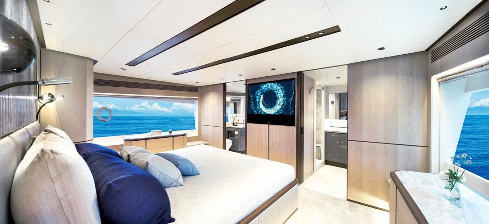 a room with a bed and a tv aboard FD80 Yacht for Sale