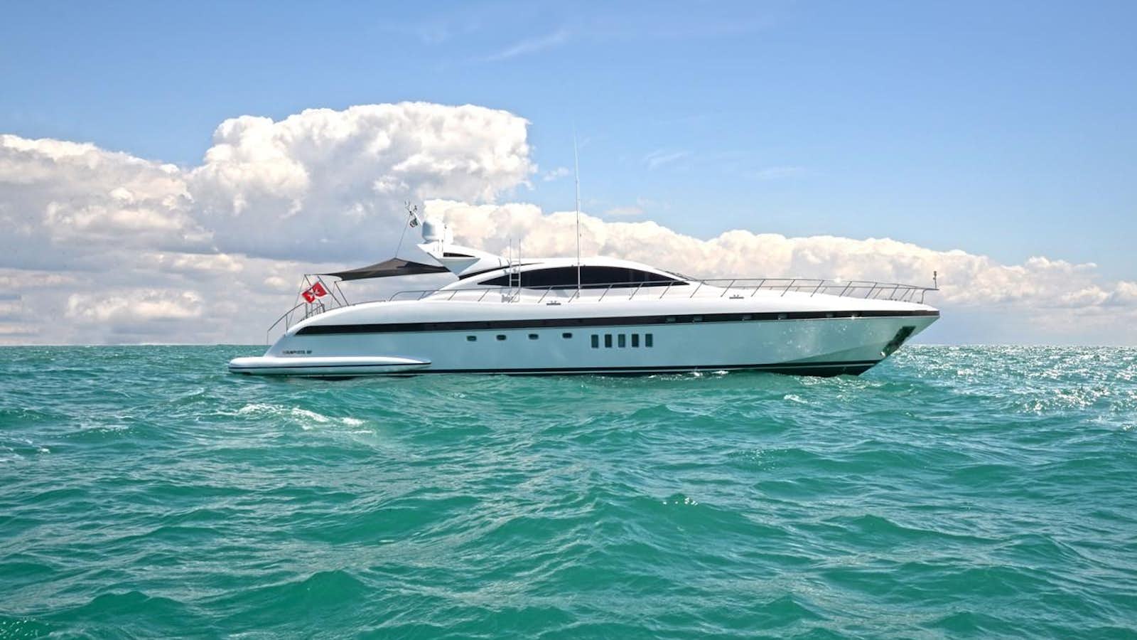 a white boat in the water aboard ONLY ONE Yacht for Sale