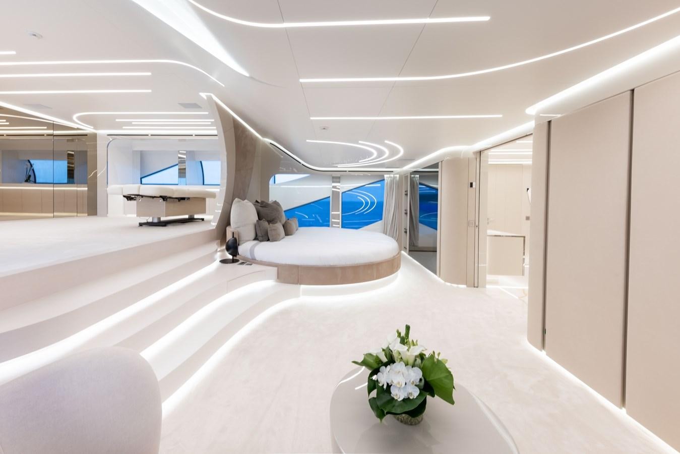 a room with a white floor and white walls and a white ceiling aboard N1 Yacht for Sale