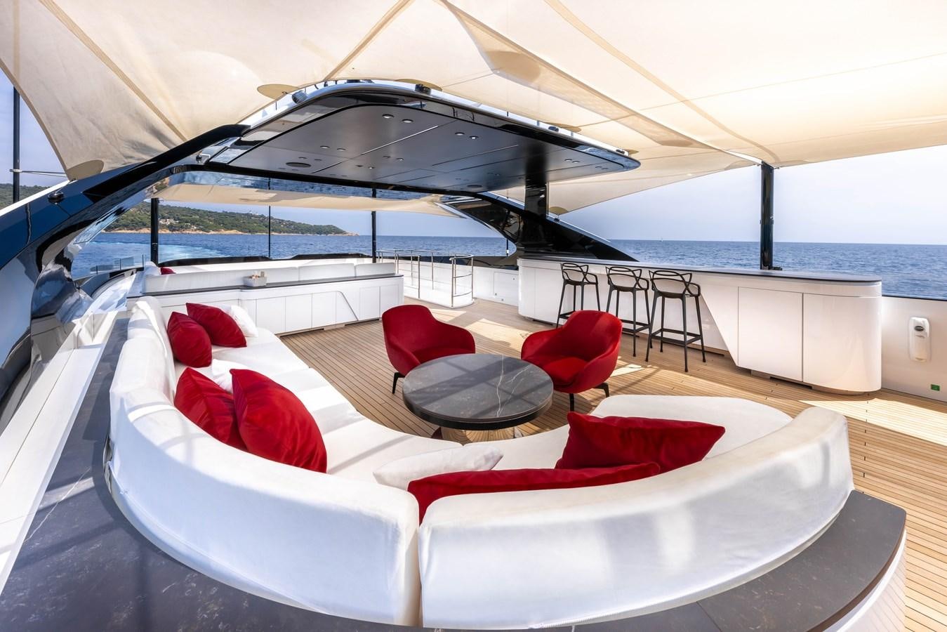 a large white bed on a boat aboard N1 Yacht for Sale