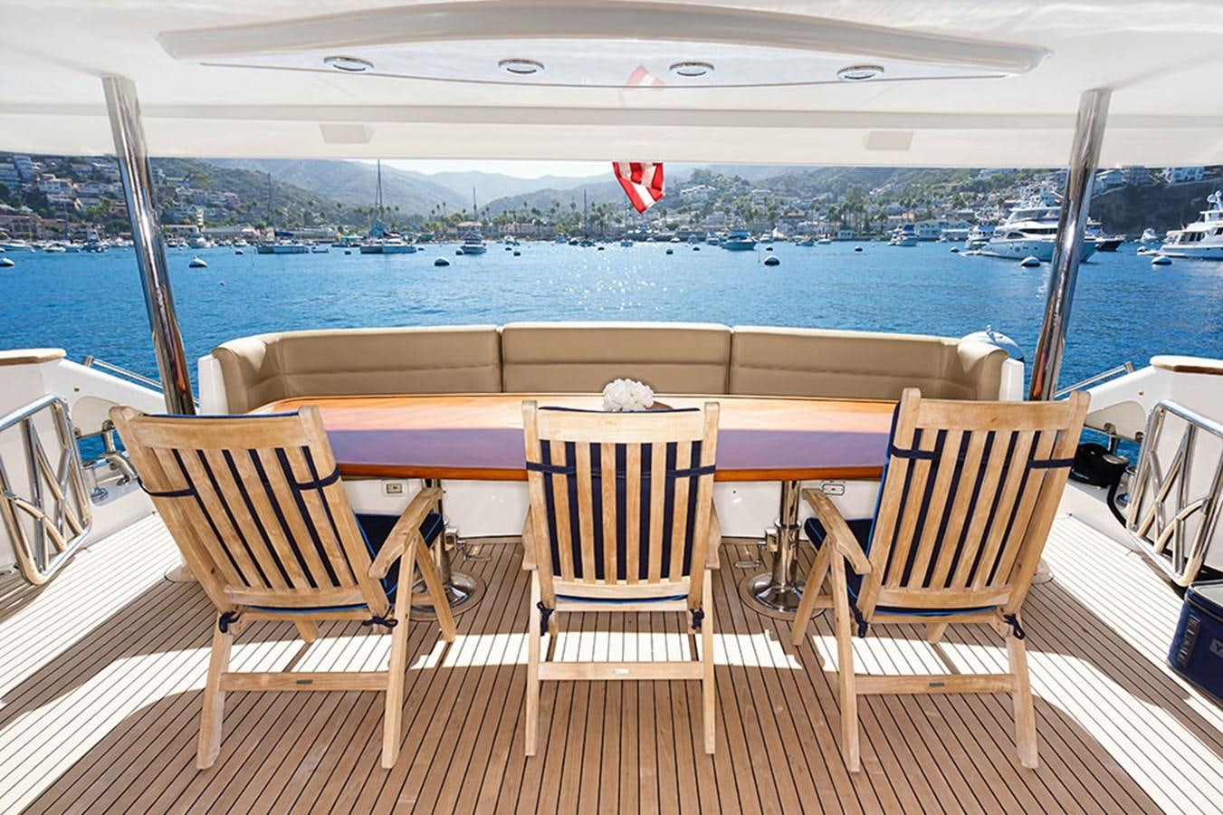 chairs on a deck overlooking a body of water aboard WICKED COOL Yacht for Sale
