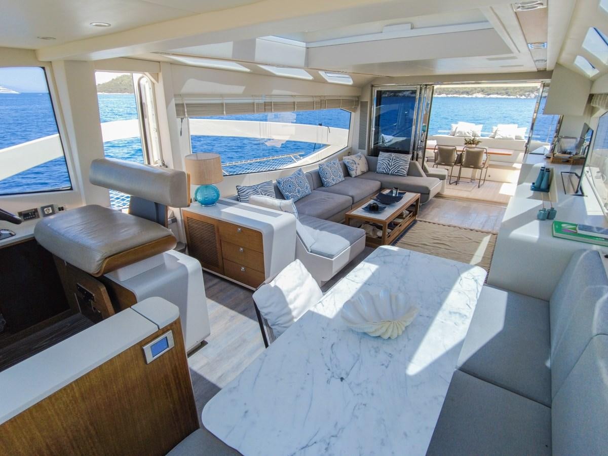 a living room with a large window aboard MELITEA Yacht for Sale