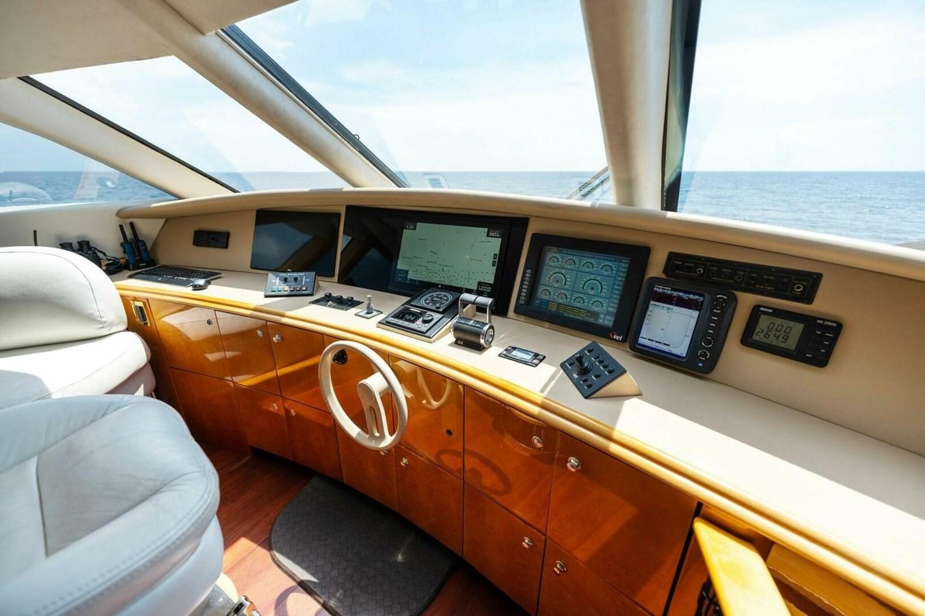 a boat with many monitors and electronics aboard NORDLYS Yacht for Sale