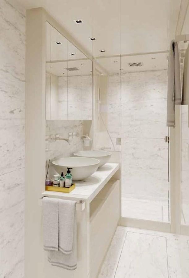 a bathroom with a sink and a mirror aboard SANLORENZO SL86/798 Yacht for Sale