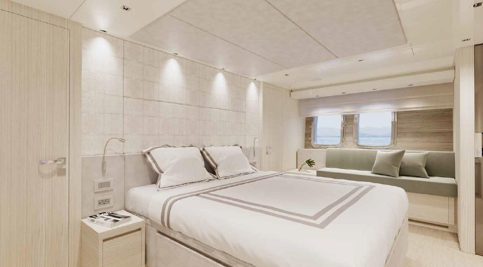 a room with a bed and a couch aboard SANLORENZO SL86/798 Yacht for Sale
