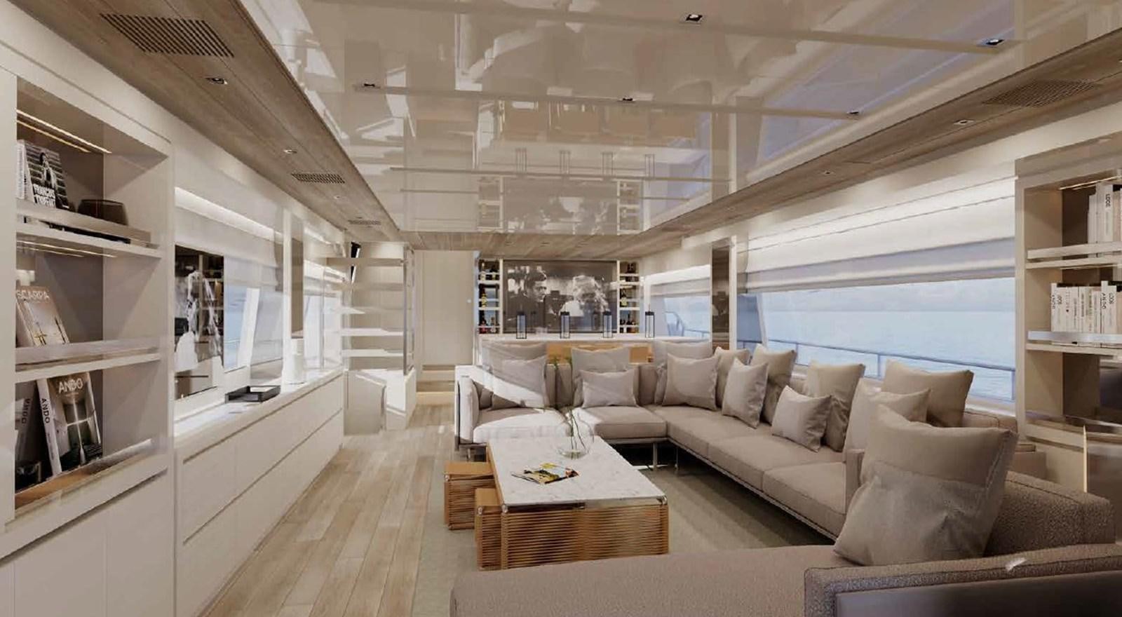 a living room with a large window aboard SANLORENZO SL86/798 Yacht for Sale