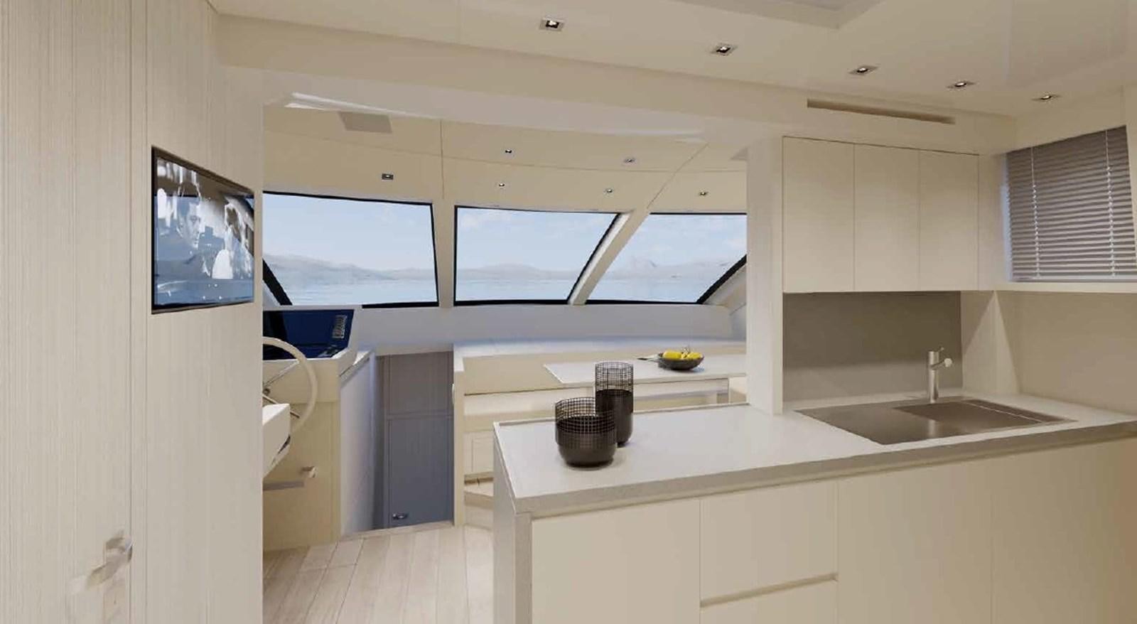 a kitchen with white cabinets aboard SANLORENZO SL86/798 Yacht for Sale