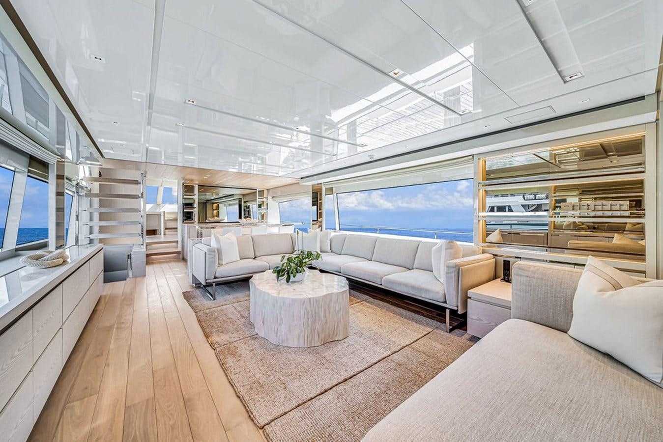 a modern looking living room aboard SL86/728 Yacht for Sale