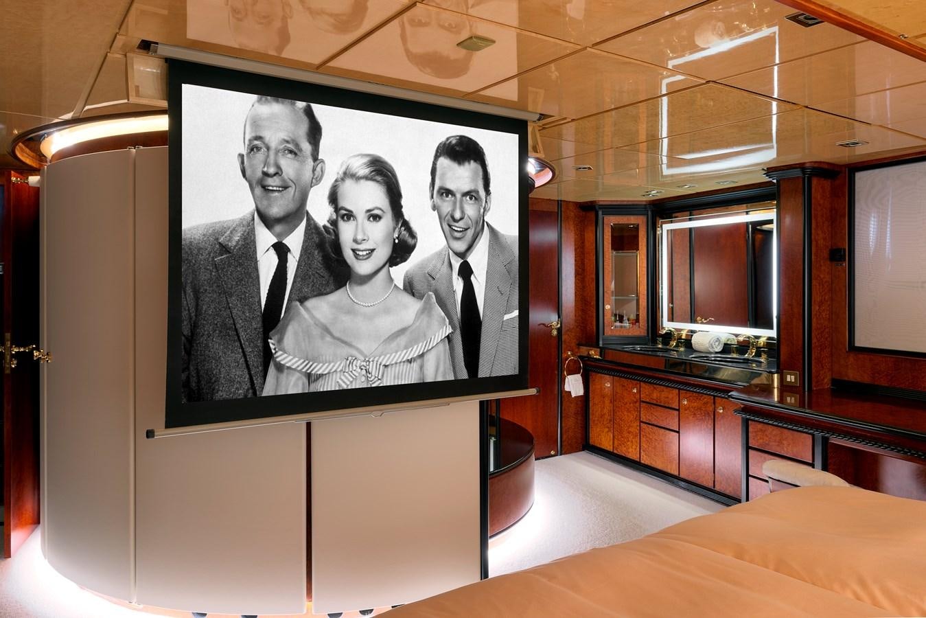 a television on a stand aboard LADY SUNSHINE Yacht for Sale