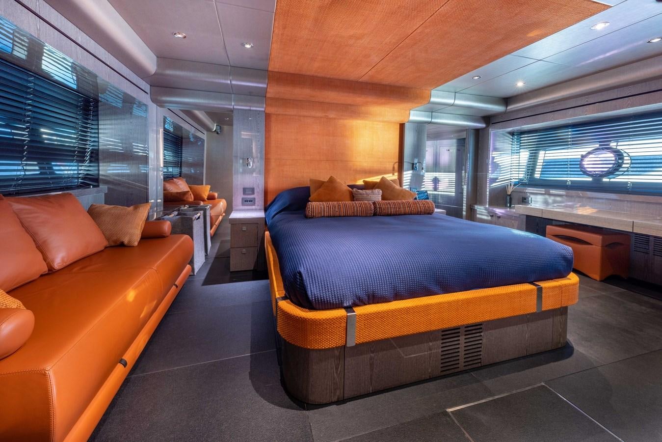 a bed in a room aboard MIRKA Yacht for Sale
