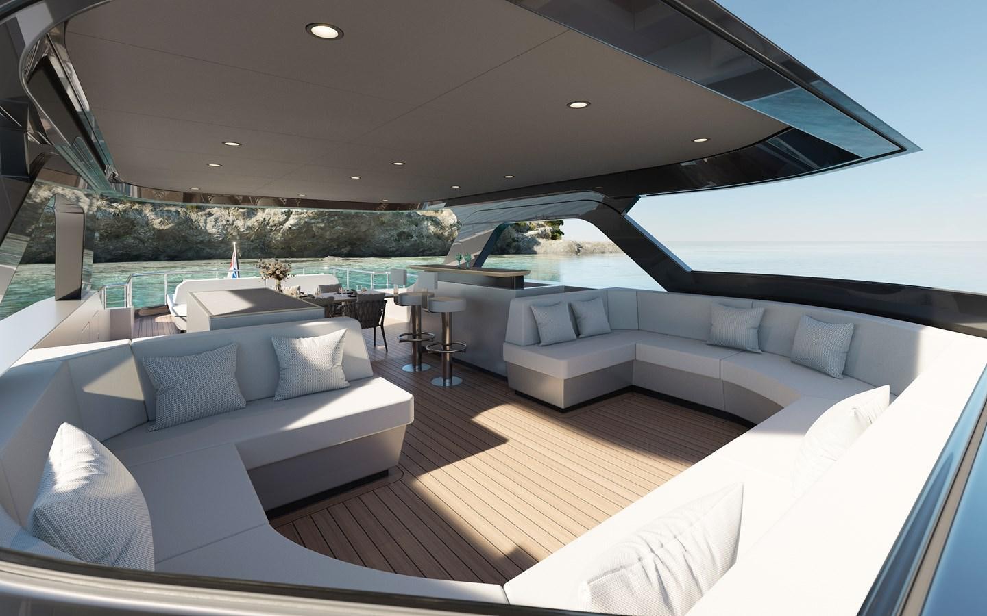 a room with a couch and a pool aboard ADVENTURE 30 Yacht for Sale