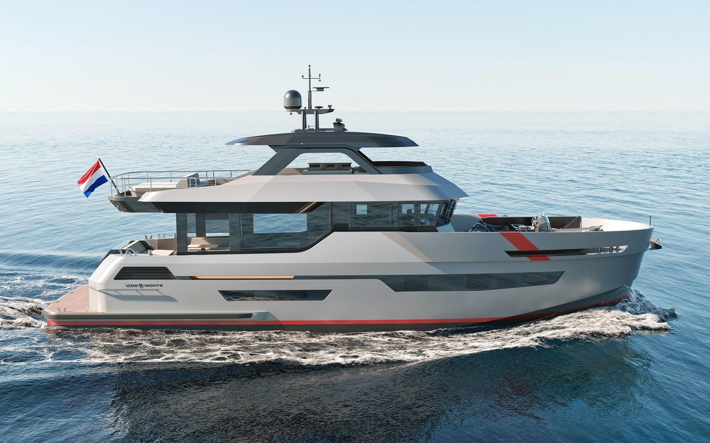 a large white boat on the water aboard ADVENTURE 30 Yacht for Sale