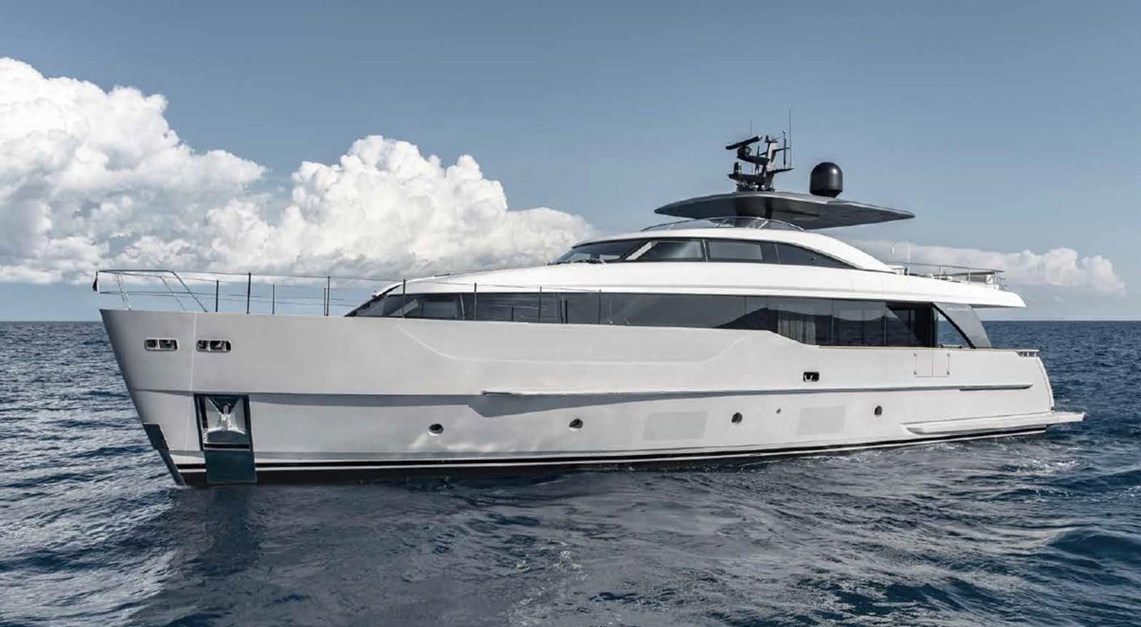 a white yacht on the water aboard SD90/127 Yacht for Sale