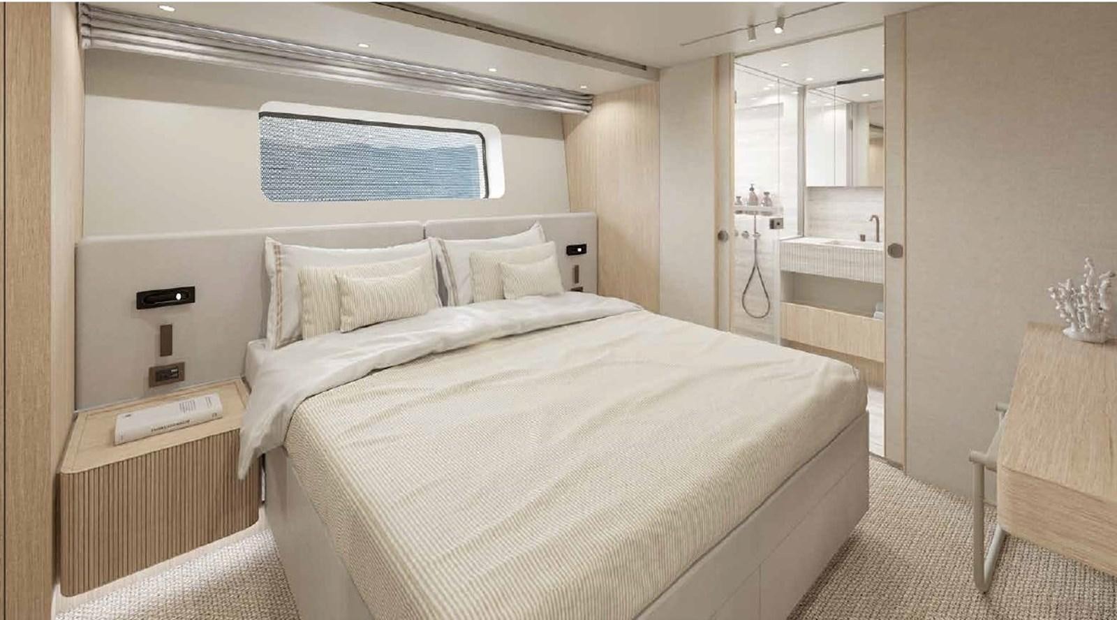 a room with a bed and a table aboard SD90/127 Yacht for Sale