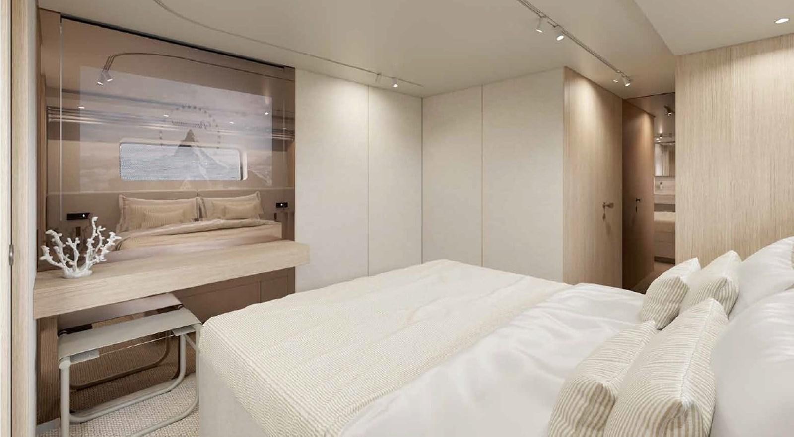 a bedroom with a bed and a television aboard SD90/127 Yacht for Sale