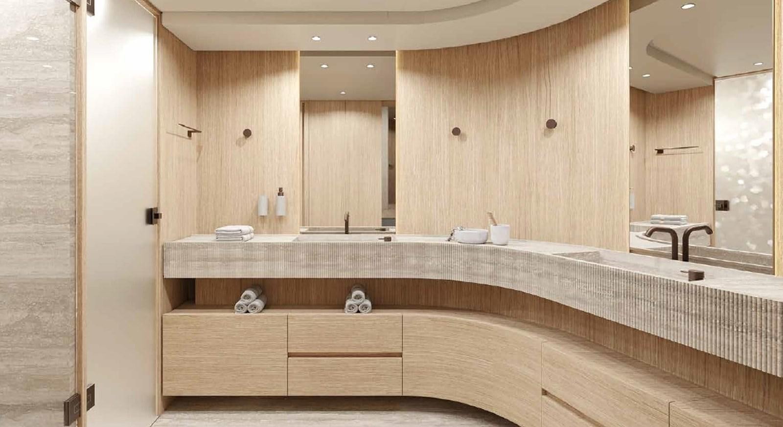 a bathroom with a large countertop aboard SD90/127 Yacht for Sale