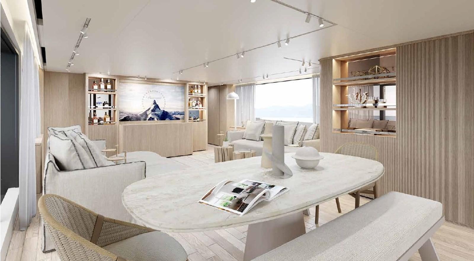 a large white living room aboard SD90/127 Yacht for Sale