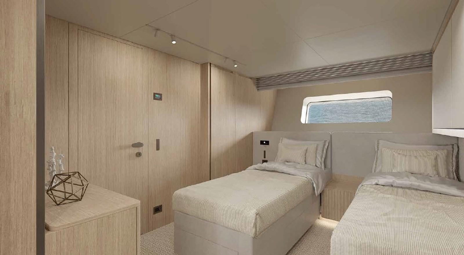 a room with two beds aboard SD90/127 Yacht for Sale